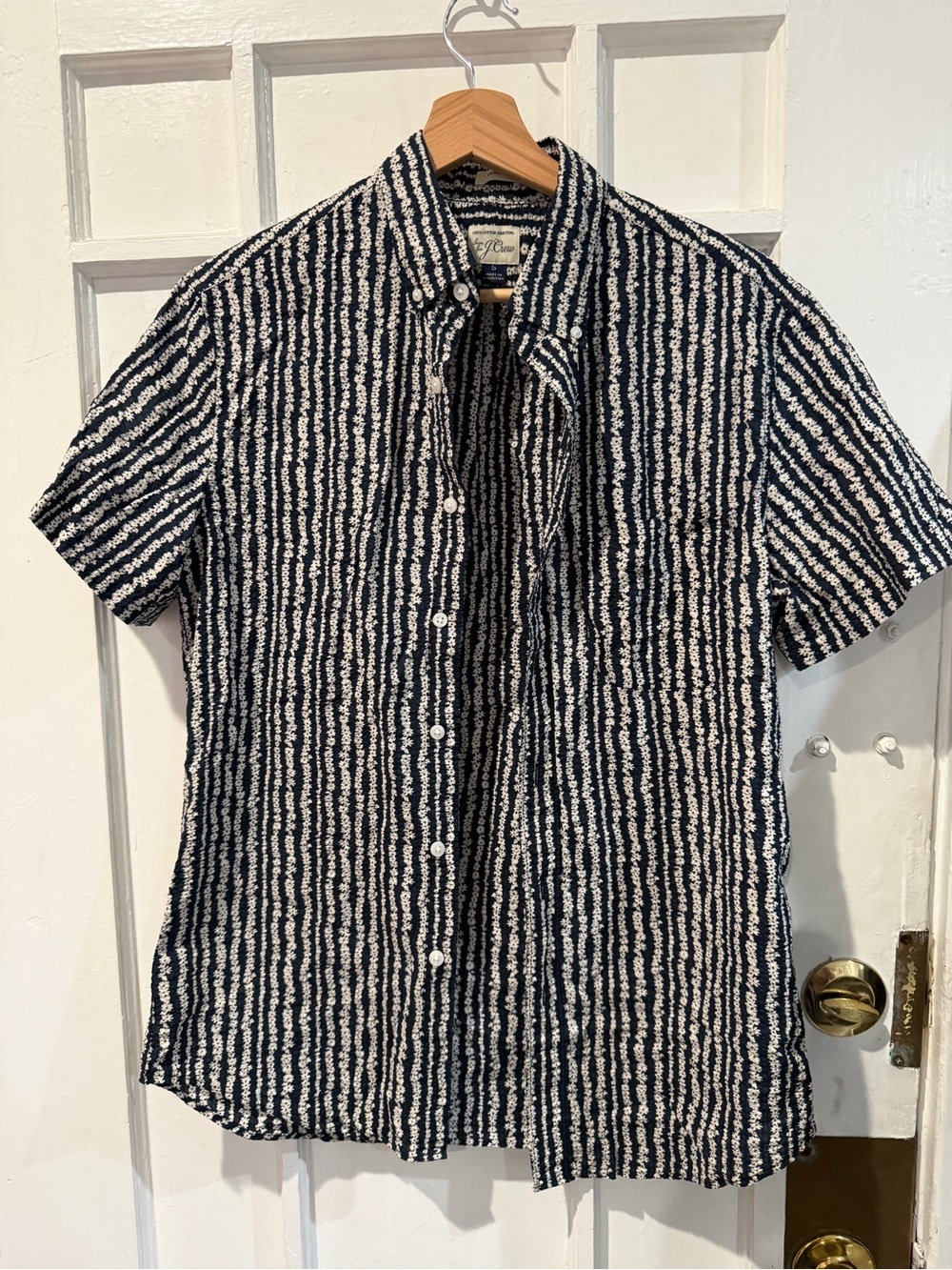 J. Crew Navy & White Short-Sleeve Button-Down Shirt